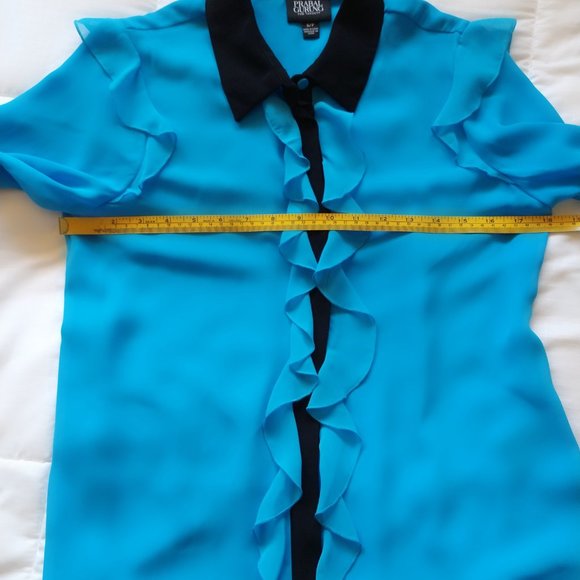 Prabel Gurung x Target blue long sleeve blouse w/black accents & ruffles Small - Picture 6 of 16